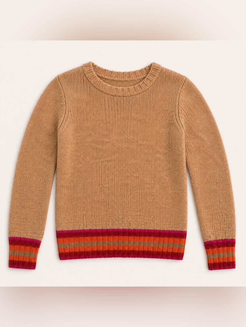 GAP Womens Camel Crewneck Sweater with Striped Hem